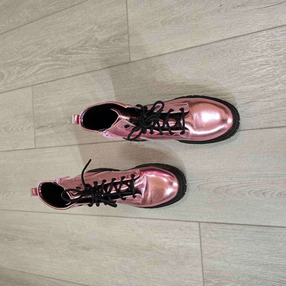 Madden NYC Shiny Pink Lace-Up Boots